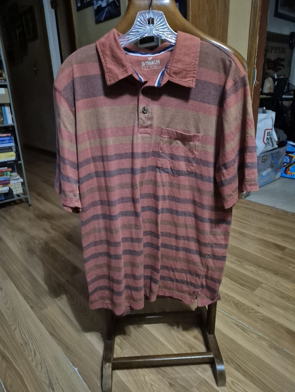 Outdoor Life Men’s Rust Red and Brown Striped Short Sleeve Polo
